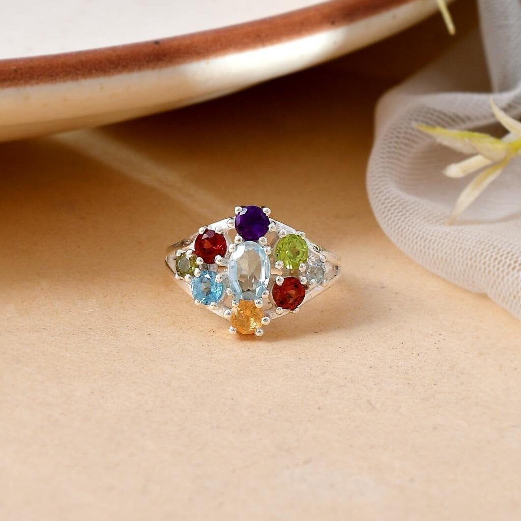 Garnet Zircon Peridot Sapphire Blue Topaz Ring