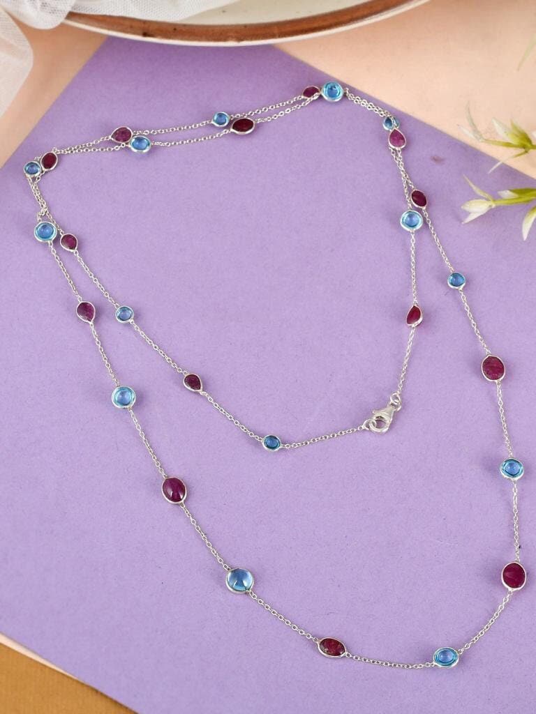 Natural Ruby Blue Topaz Necklace