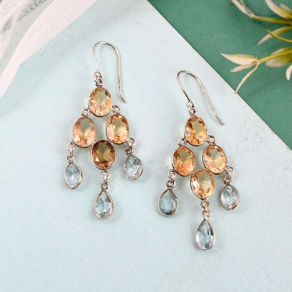 Natural Citrine Clear Quartz Earrings
