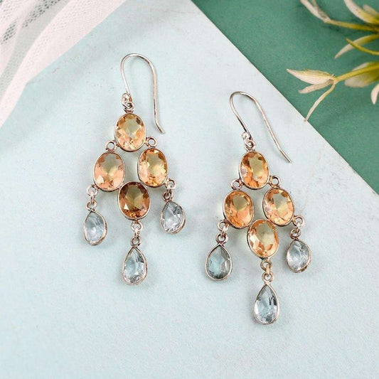 Natural Citrine Clear Quartz Earrings
