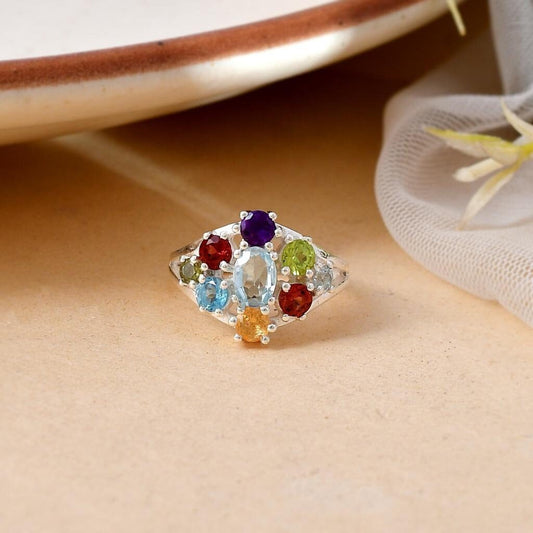Garnet Zircon Peridot Sapphire Blue Topaz Ring